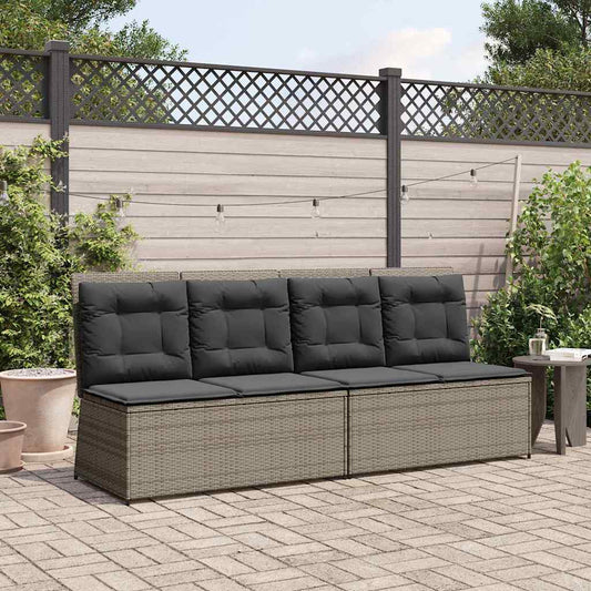 Gartenbank mit Kissen Grau Poly Rattan