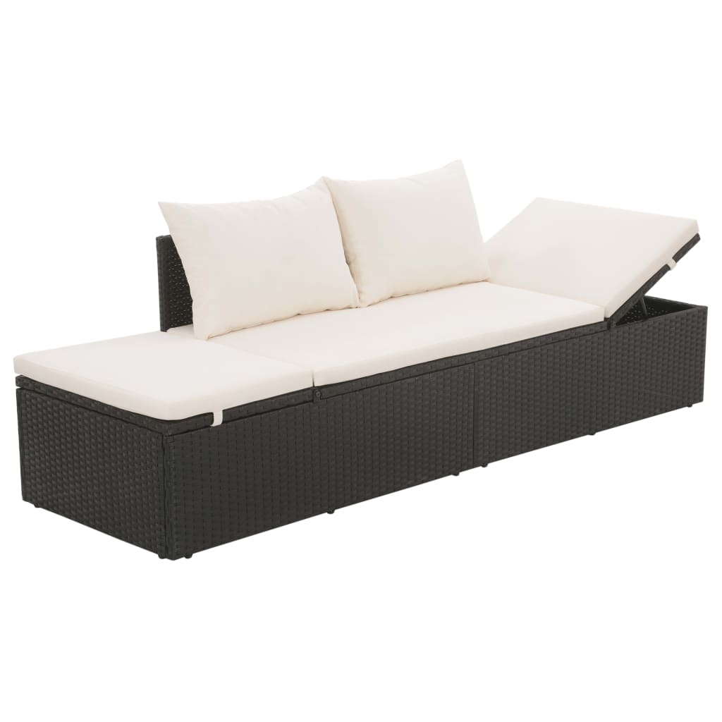 Gartenbett Schwarz 195×60 cm Poly Rattan