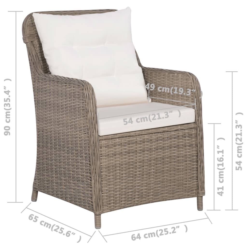 Gartenstühle mit Polstern 2 Stk. Poly Rattan Braun