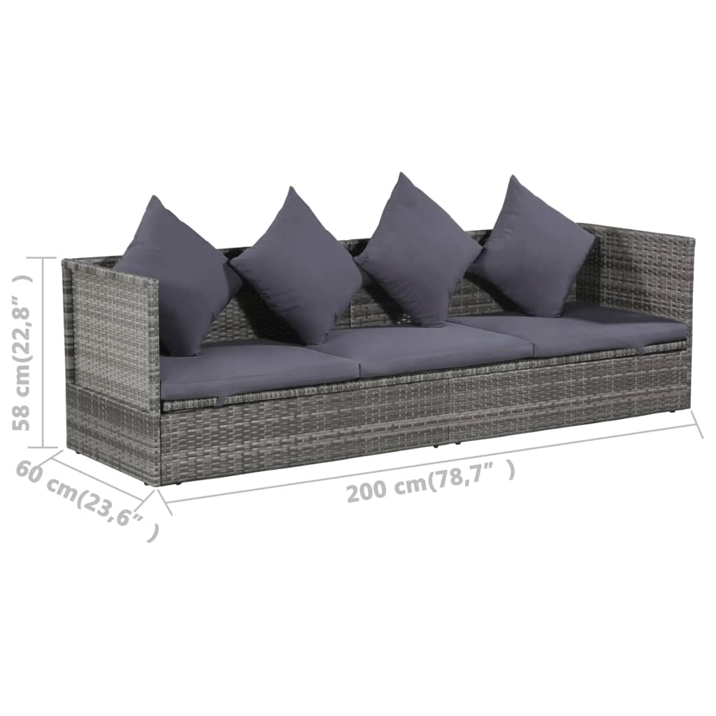 Garten-Sofabett 200x60 cm Poly Rattan Grau