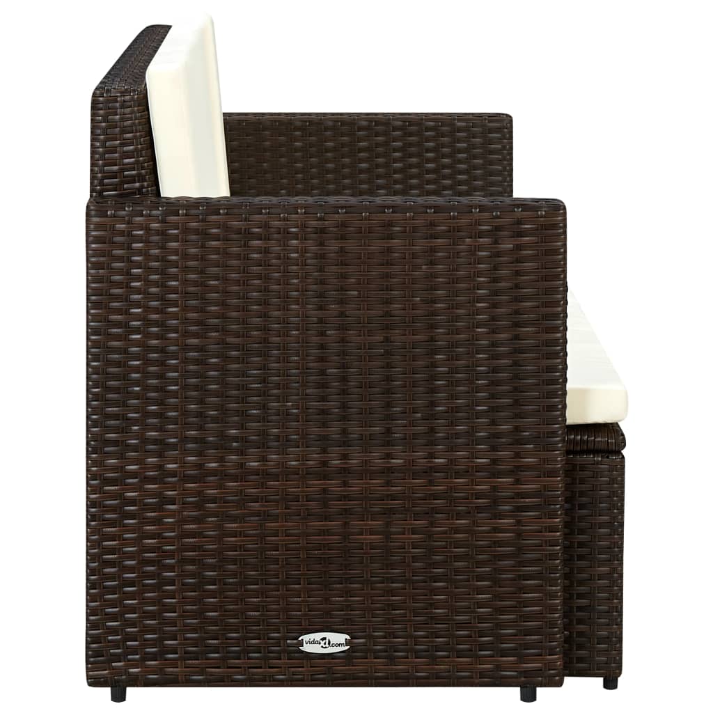 2-Sitzer-Gartensofa mit Auflagen Braun Poly Rattan