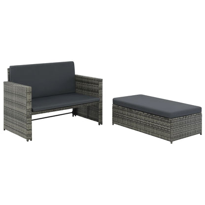 2-tlg. Garten-Lounge-Set mit Auflagen Poly Rattan Grau