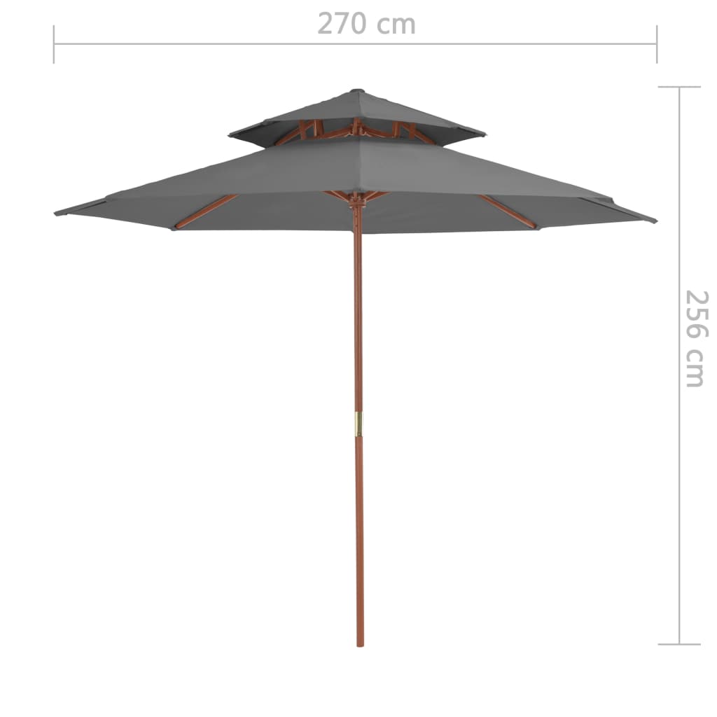 Sonnenschirm mit Entlüftung und Holz-Mast 270 cm Anthrazit