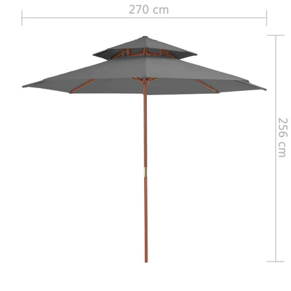 Sonnenschirm mit Entlüftung und Holz-Mast 270 cm Anthrazit