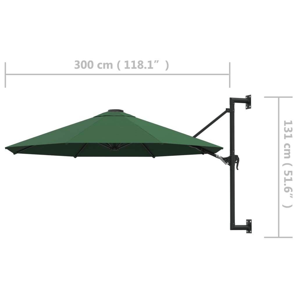 Sonnenschirm zur Wandmontage mit Metall-Mast 300 cm Grün