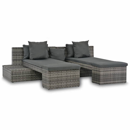 4-tlg. Garten-Sofagarnitur mit Kissen Grau Poly Rattan