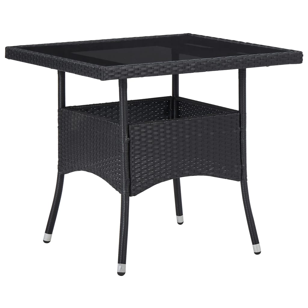 Garten-Esstisch Schwarz Poly Rattan und Glas