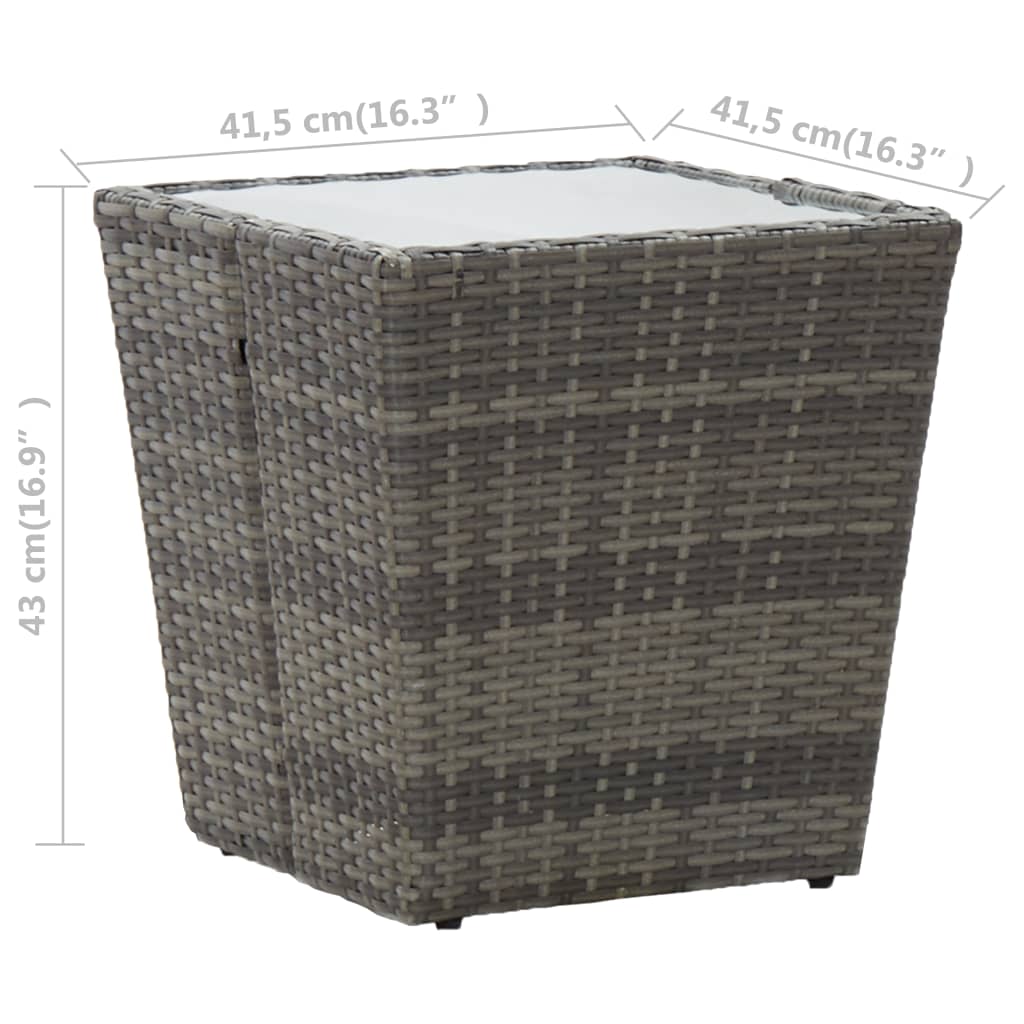 Beistelltisch Grau 41,5x41,5x43 cm Poly Rattan und Hartglas