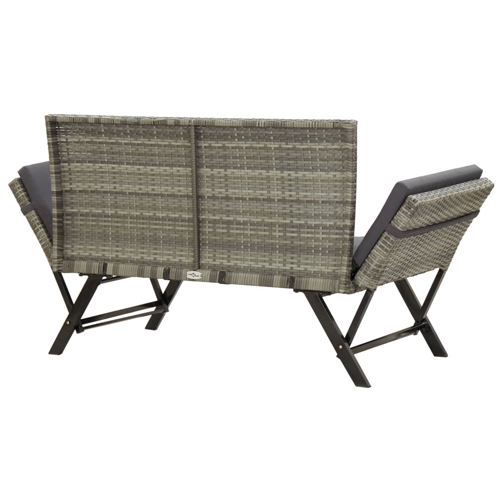 Gartenbank mit Auflagen 176 cm Grau Poly Rattan