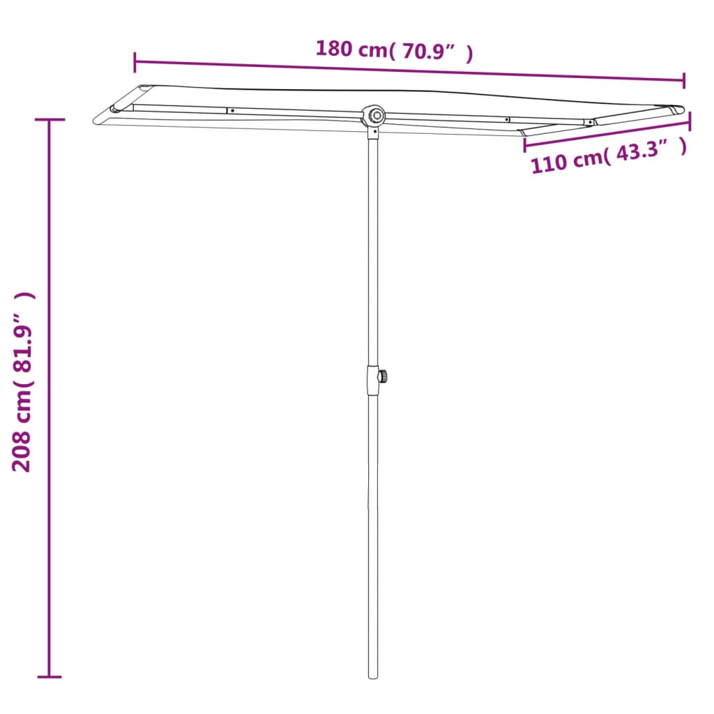 Sonnenschirm mit Aluminium-Mast 180x110 cm Bordeauxrot