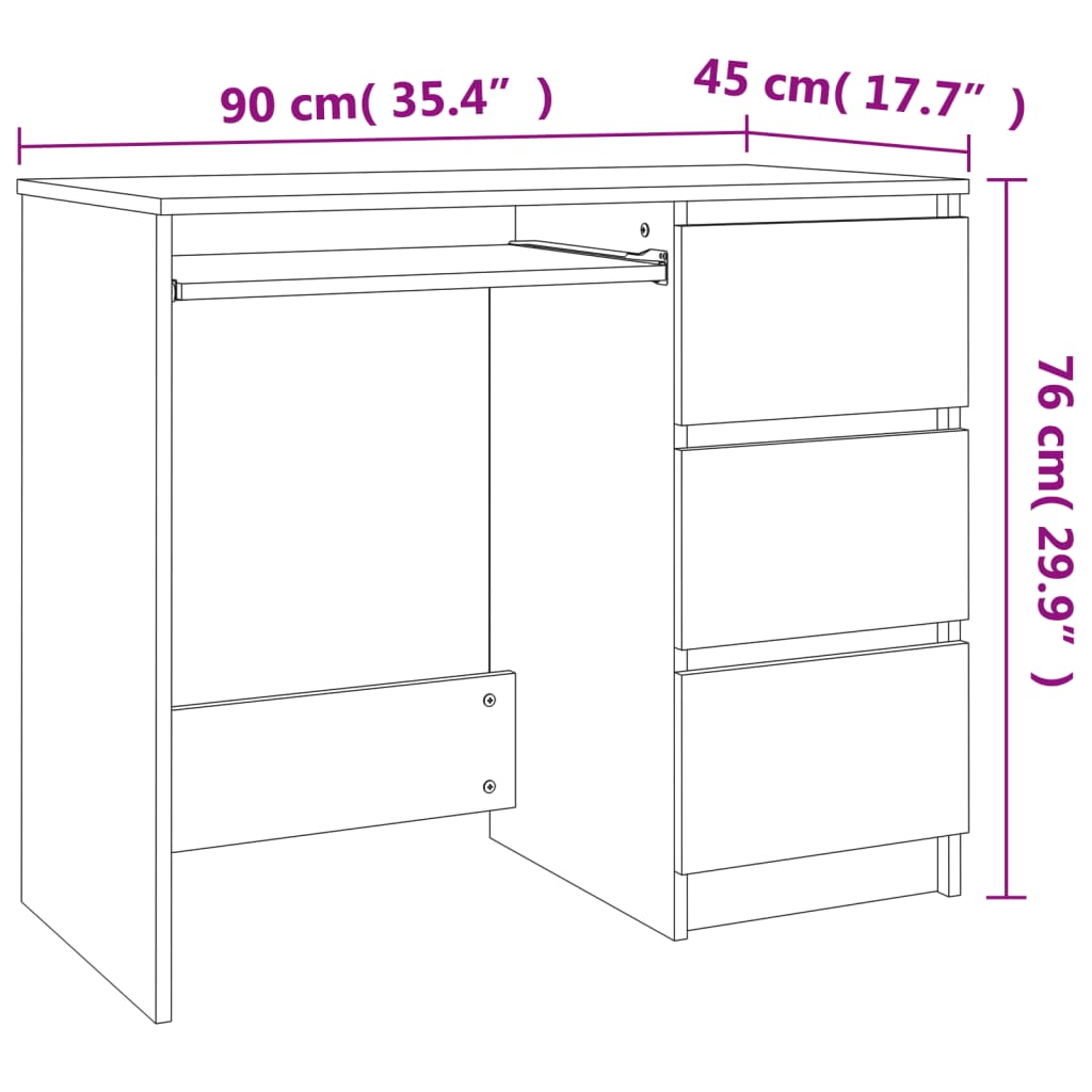 Schreibtisch Hochglanz-Weiß 90x45x76 cm Holzwerkstoff