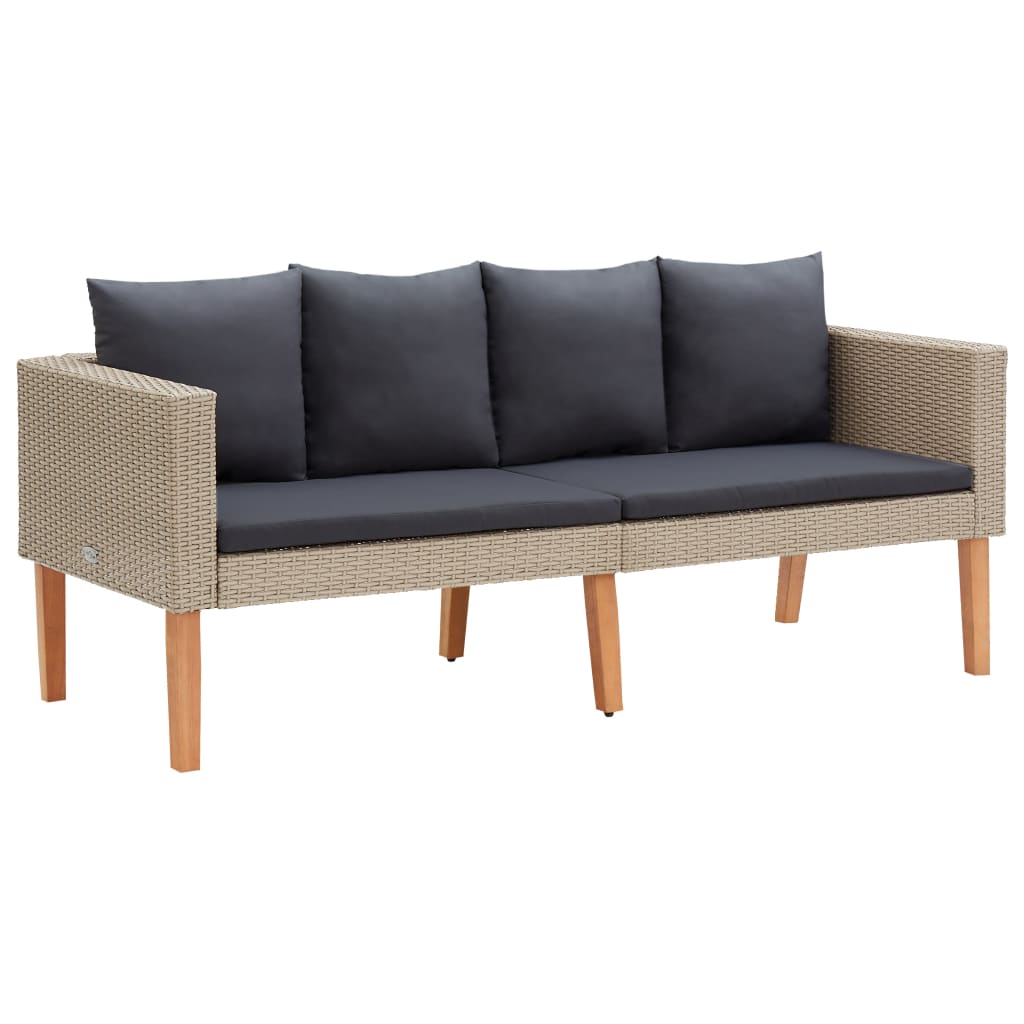 2-Sitzer-Gartensofa mit Auflagen Poly Rattan Beige