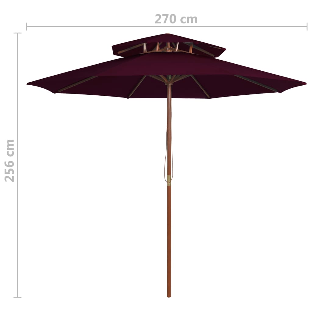 Sonnenschirm mit Doppeldach und Holz-Mast Bordeauxrot 270 cm