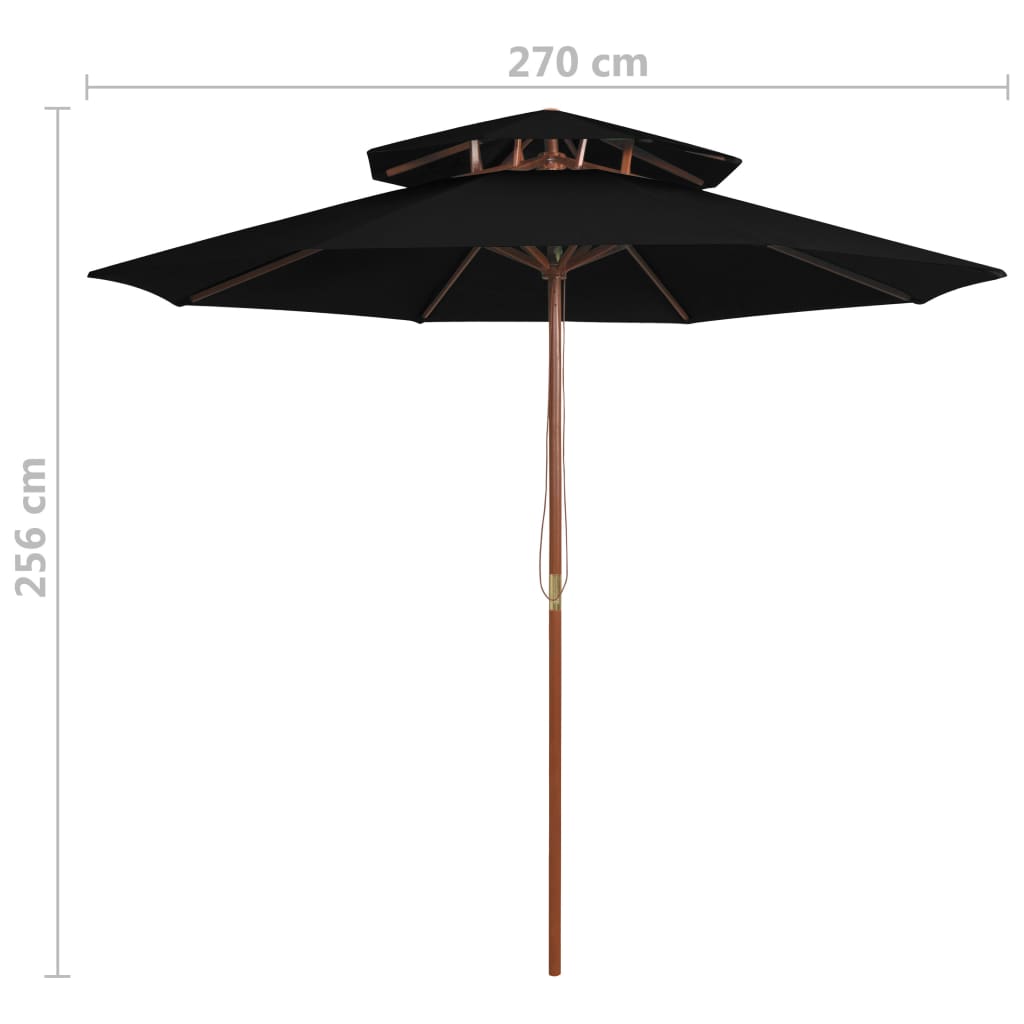 Sonnenschirm mit Doppeldach und Holz-Mast Schwarz 270 cm