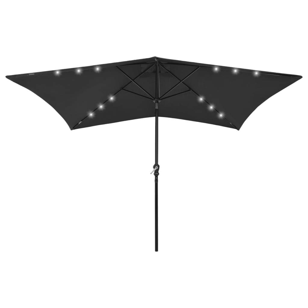 Sonnenschirm mit LEDs und Stahl-Mast Schwarz 2x3 m