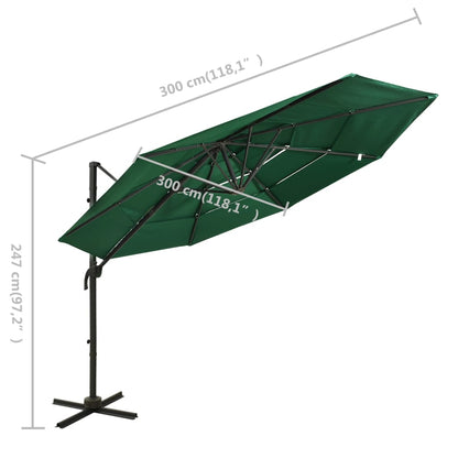 Sonnenschirm mit Aluminium-Mast 4-lagig Grün 3x3 m