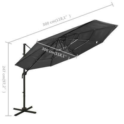 Sonnenschirm mit Aluminium-Mast 4-lagig Anthrazit 3x3 m