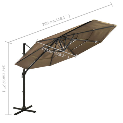 Sonnenschirm mit Aluminium-Mast 4-lagig Taupe 3x3 m