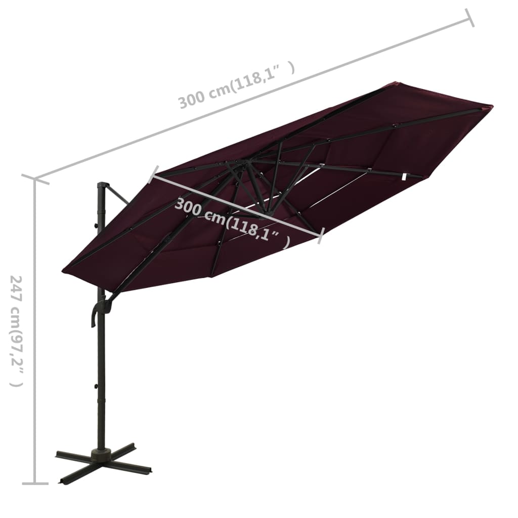 Sonnenschirm mit Aluminium-Mast 4-lagig Bordeauxrot 3x3 m