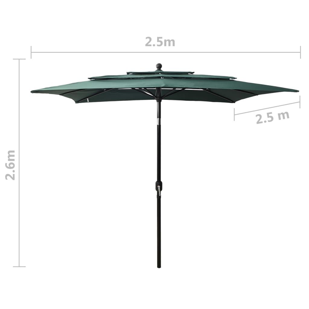 Sonnenschirm mit Aluminium-Mast 3-lagig Grün 2,5x2,5 m