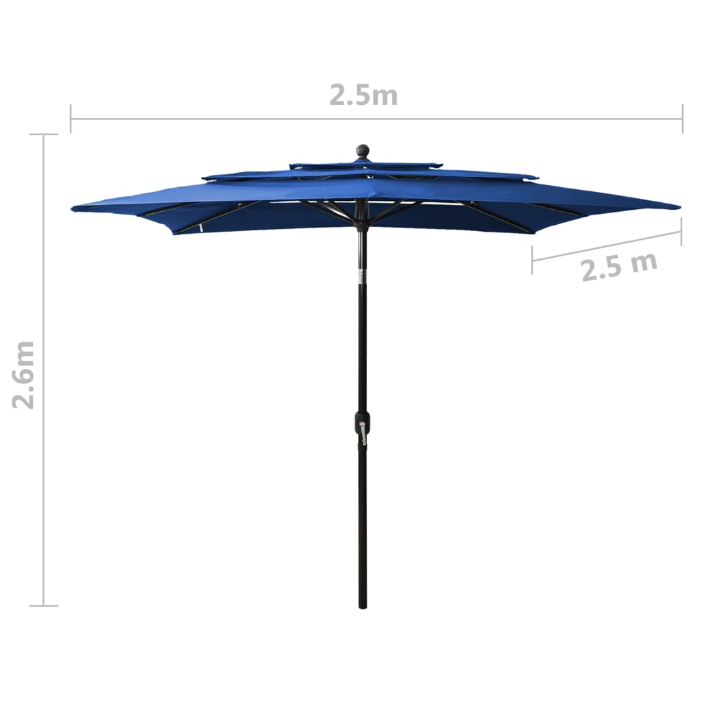 Sonnenschirm mit Aluminium-Mast 3-lagig Azurblau 2,5x2,5 m