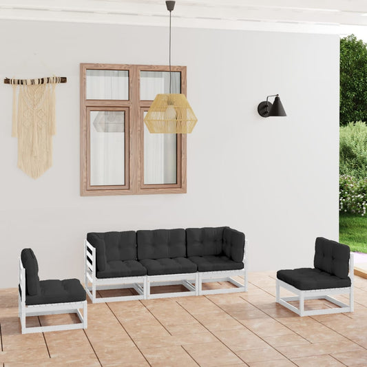 5-tlg. Garten-Lounge-Set mit Kissen Kiefer Massivholz