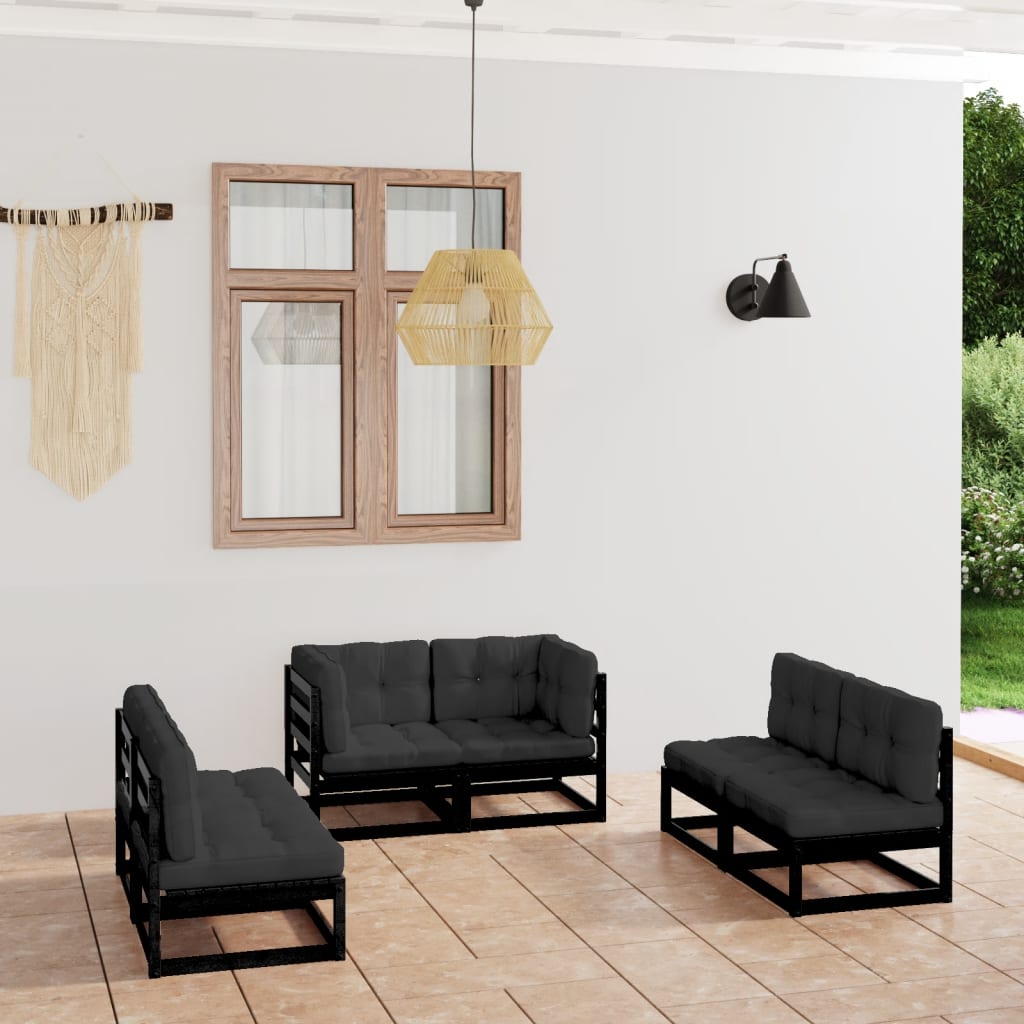 6-tlg. Garten-Lounge-Set mit Kissen Massivholz Kiefer