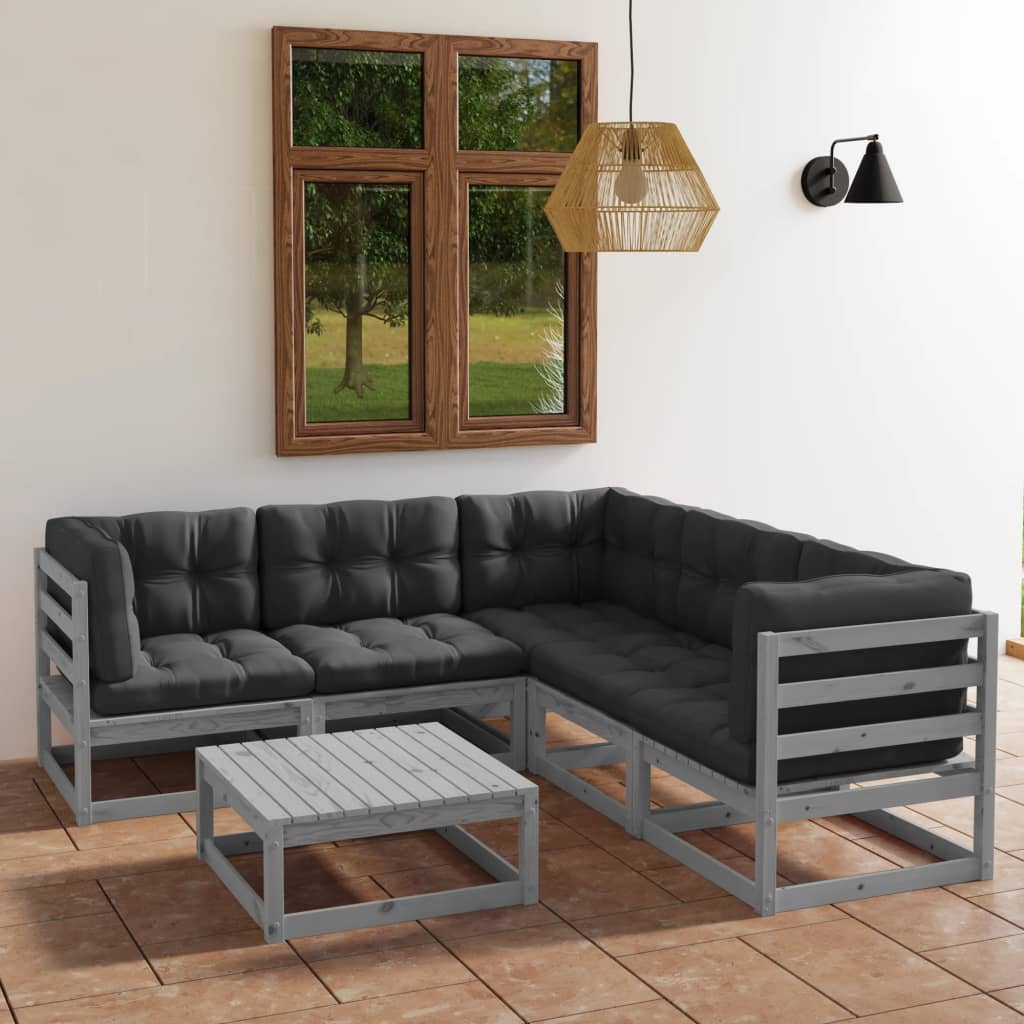 6-tlg. Garten-Lounge-Set mit Kissen Kiefer Massivholz