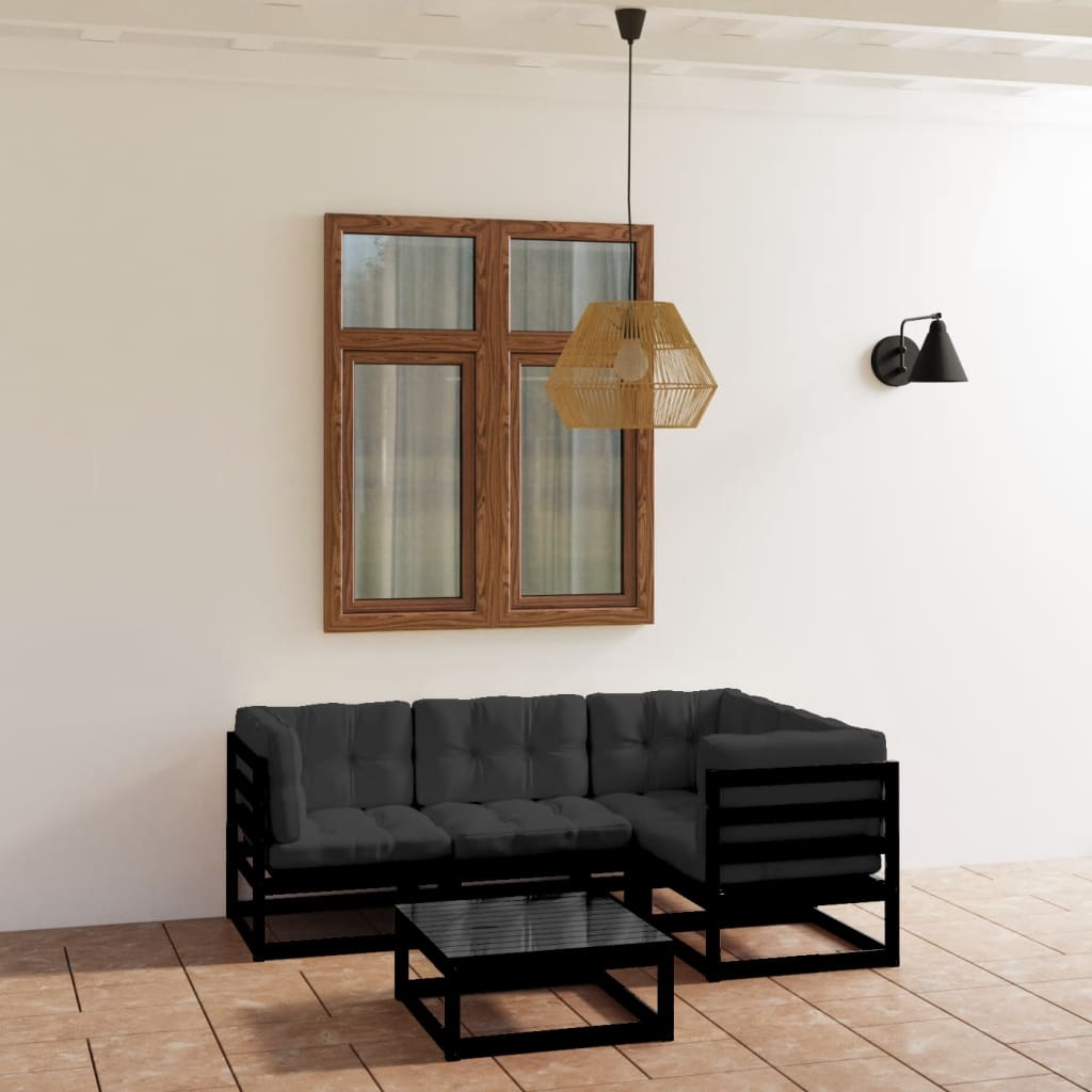 5-tlg. Garten-Lounge-Set mit Kissen Massivholz Kiefer