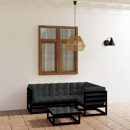 5-tlg. Garten-Lounge-Set mit Kissen Massivholz Kiefer