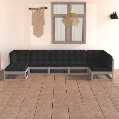 7-tlg. Garten-Lounge-Set mit Kissen Massivholz Kiefer