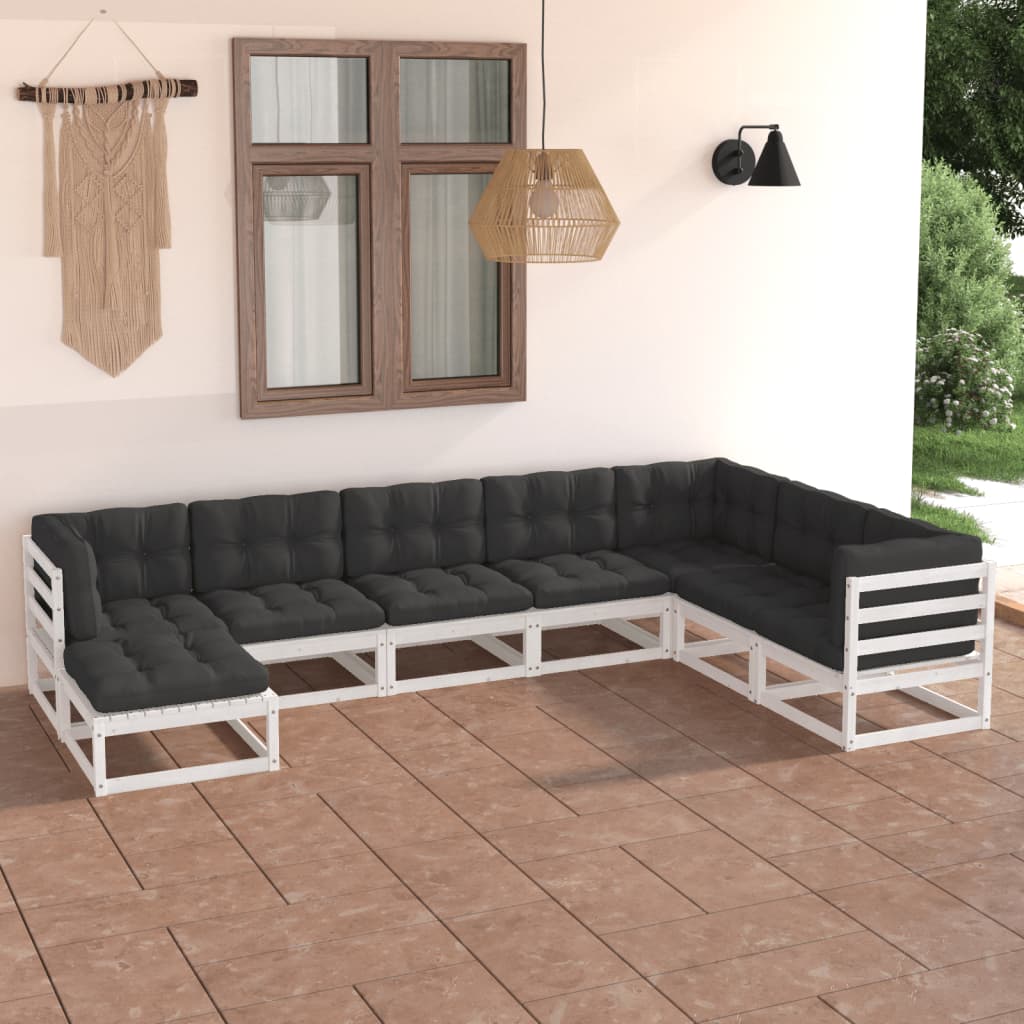 8-tlg. Garten-Lounge-Set mit Kissen Massivholz Kiefer