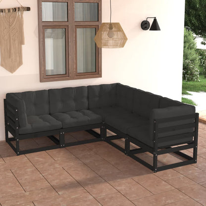 5-tlg. Garten-Lounge-Set mit Kissen Massivholz Kiefer