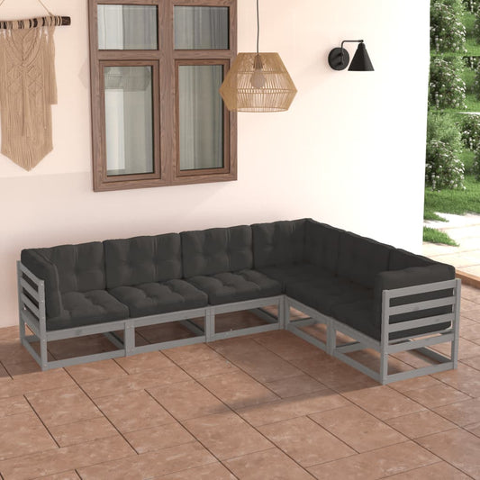 6-tlg. Garten-Lounge-Set mit Kissen Massivholz Kiefer