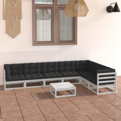 8-tlg. Garten-Lounge-Set mit Kissen Weiß Massivholz Kiefer