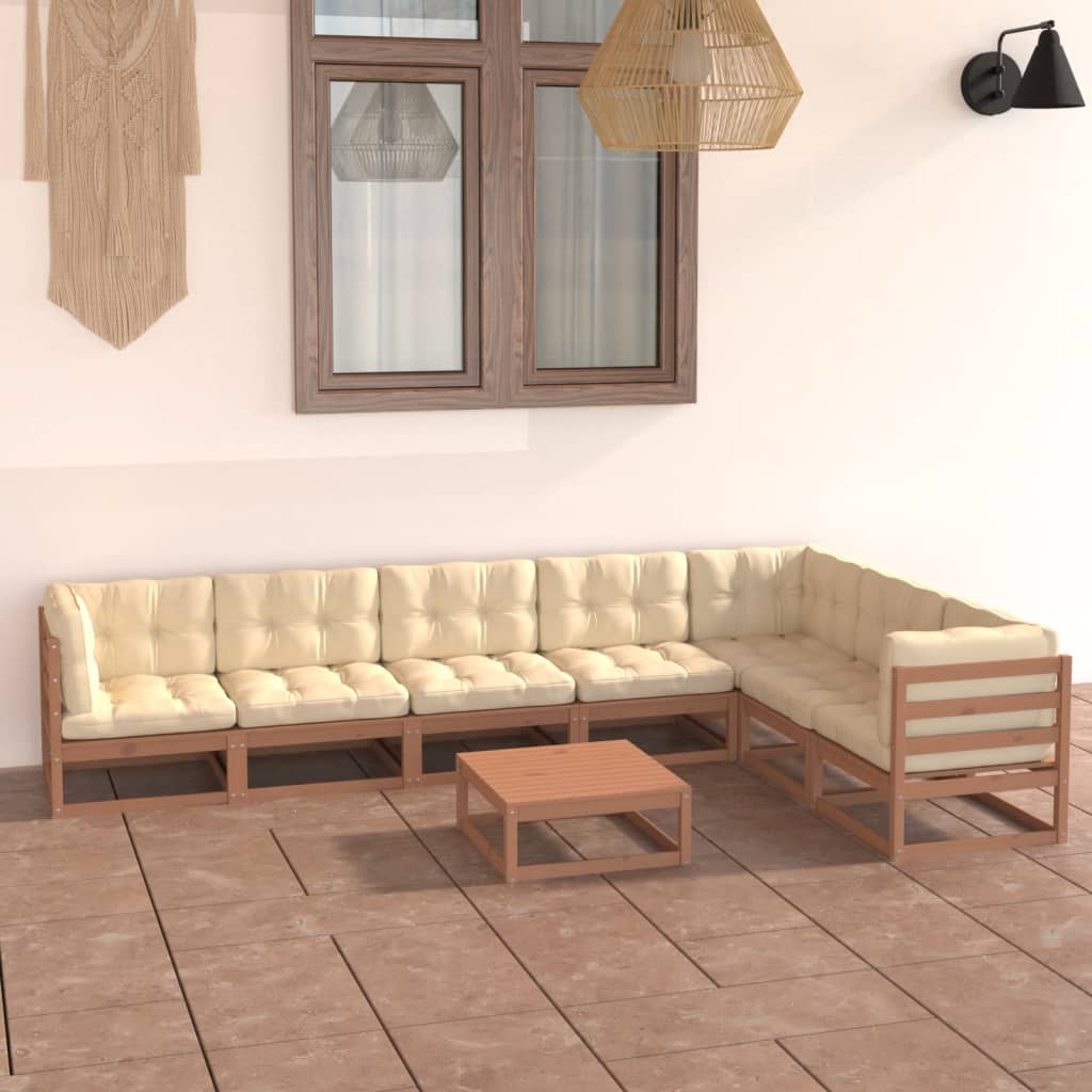 8-tlg Garten-Lounge-Set mit Kissen Honigbraun Massivholz Kiefer