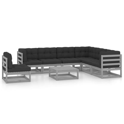 8-tlg. Garten-Lounge-Set mit Kissen Grau Massivholz Kiefer