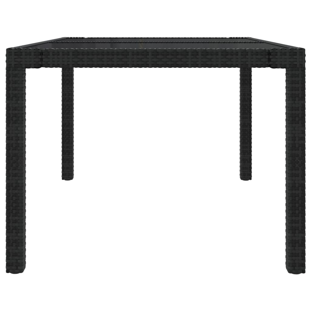 Gartentisch 150x90x75 cm Gehärtetes Glas Poly Rattan Schwarz