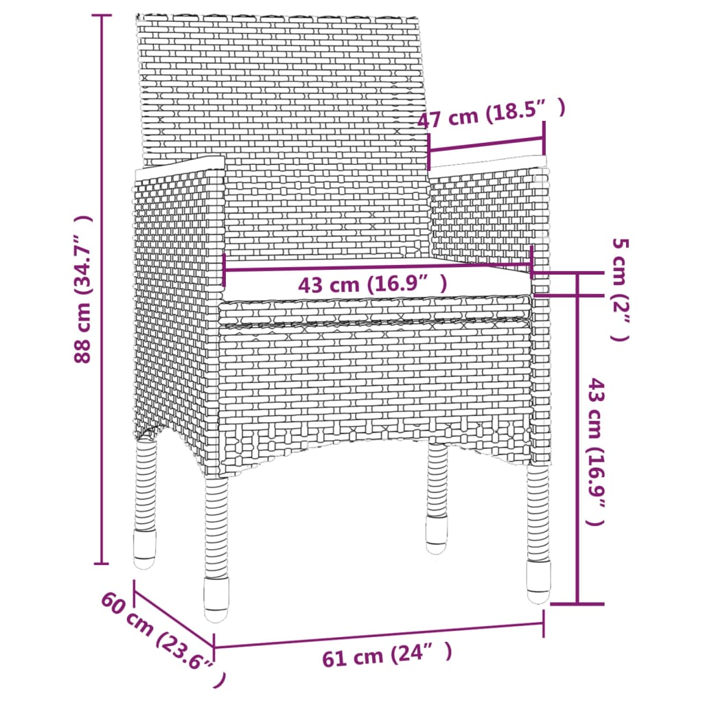 5-tlg. Garten-Essgruppe mit Kissen Poly Rattan Grau