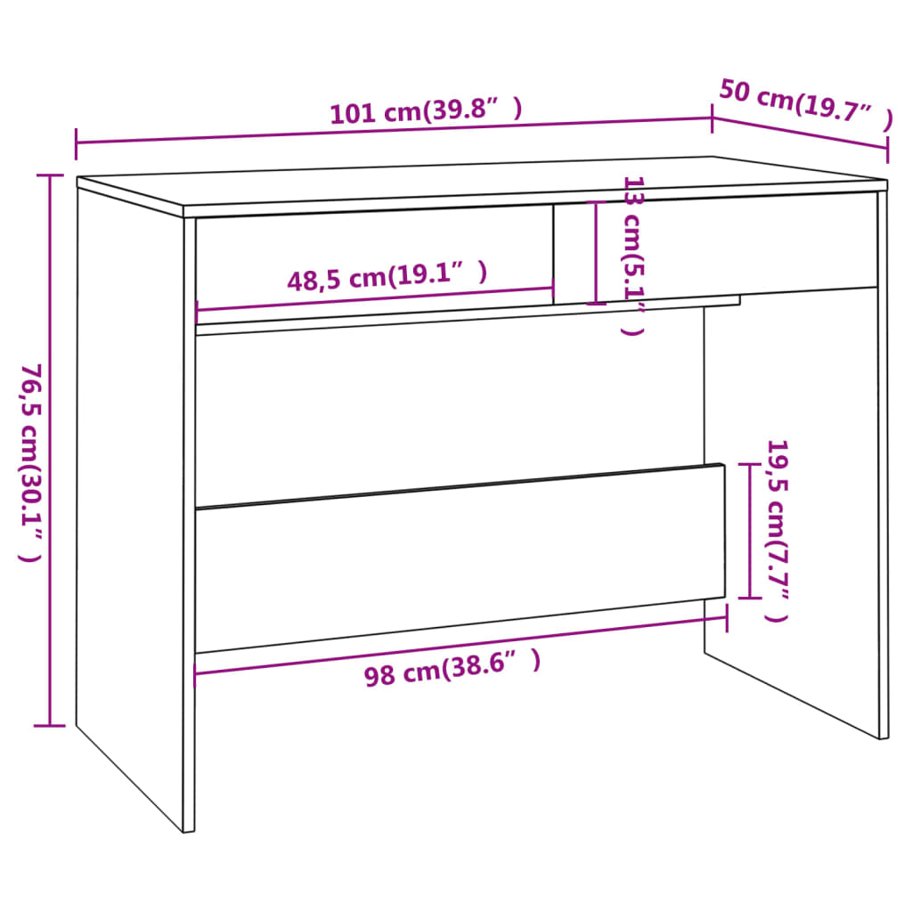 Schreibtisch Braun Eichen-Optik 101x50x76,5 cm Holzwerkstoff