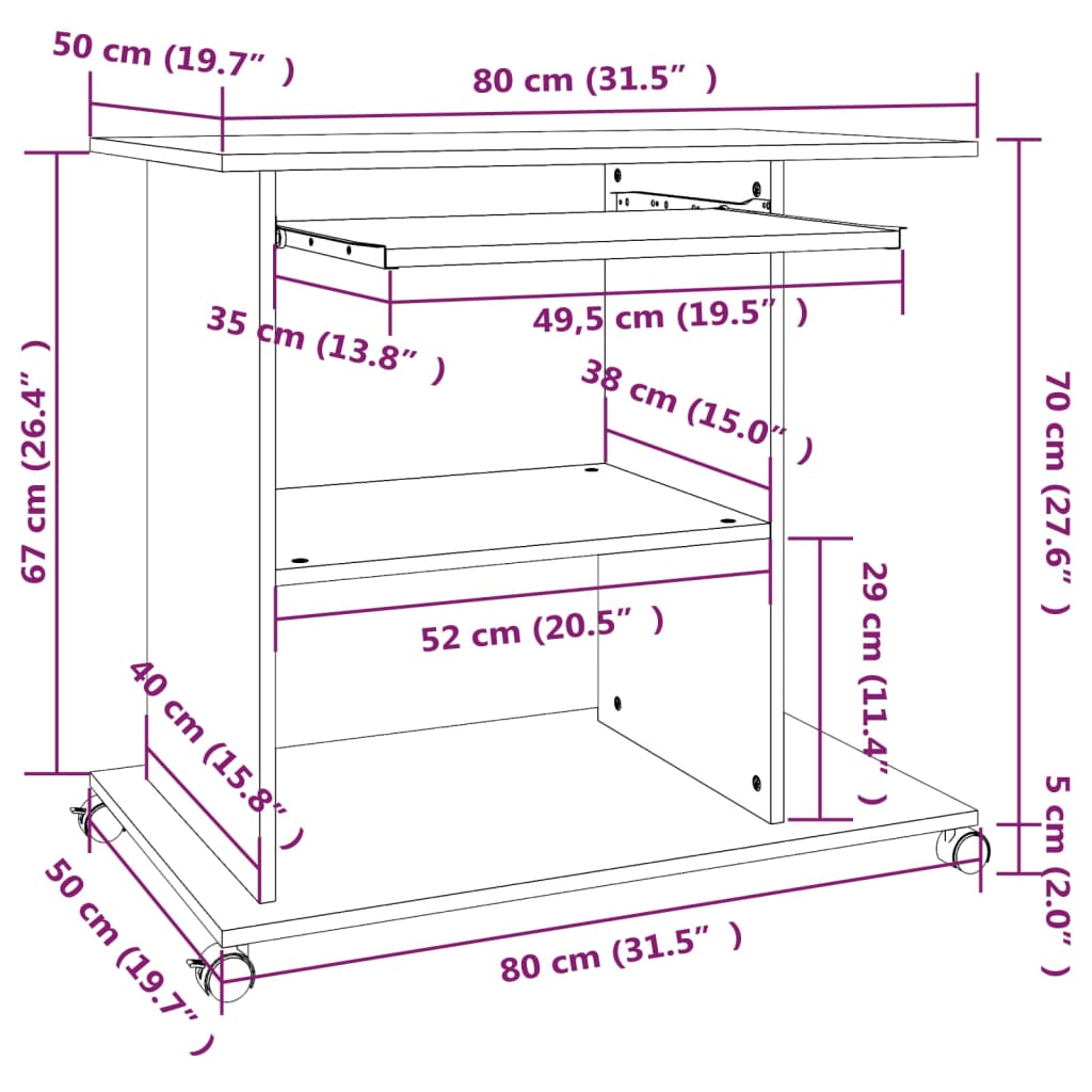 Schreibtisch Räuchereiche 80x50x75 cm Holzwerkstoff