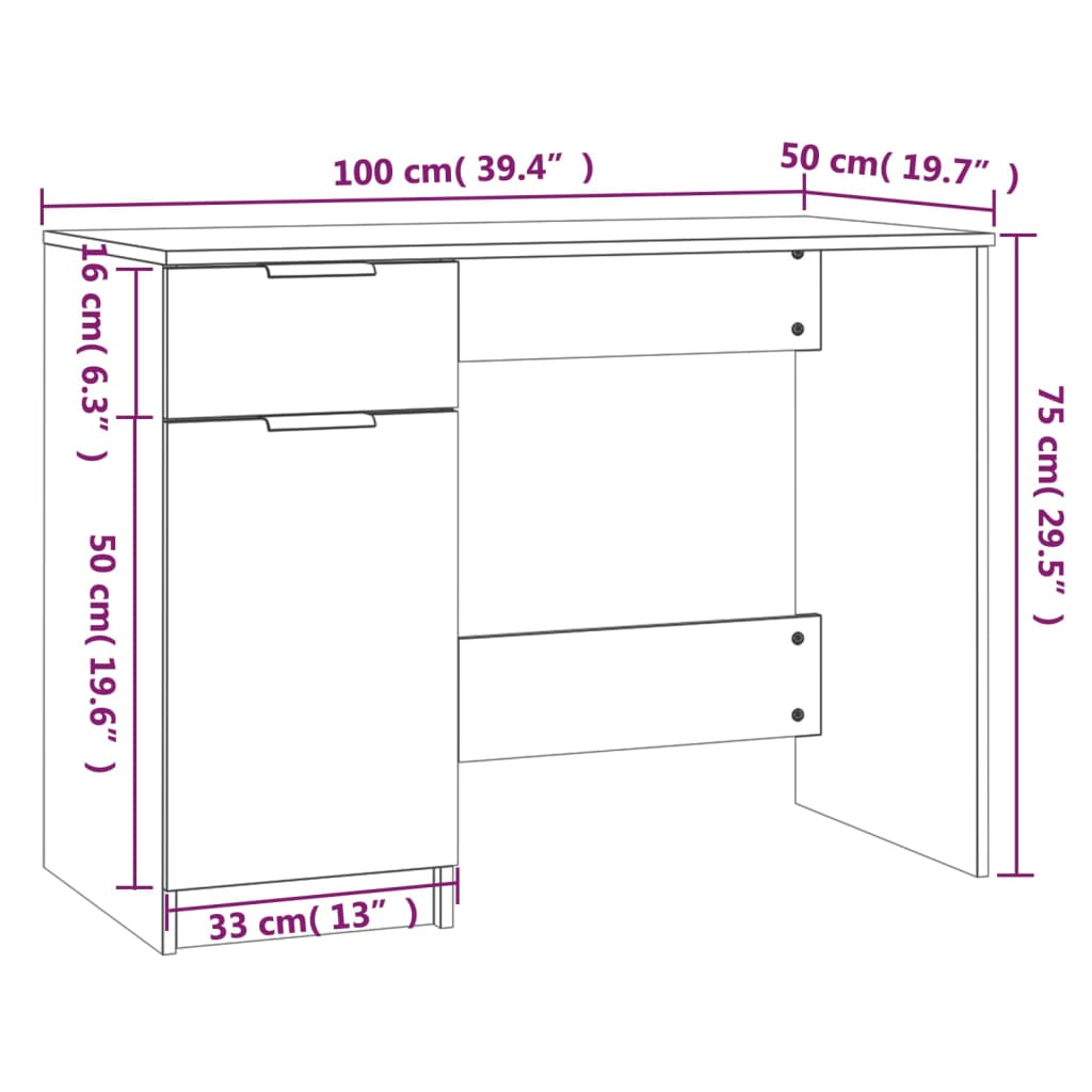 Schreibtisch Betongrau 100x50x75 cm Holzwerkstoff