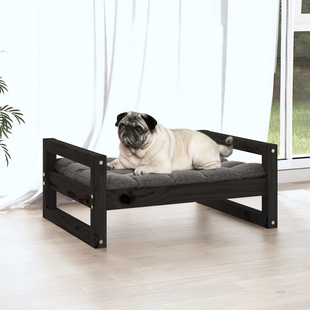 Hundebett Schwarz 65,5x50,5x28 cm Massivholz Kiefer