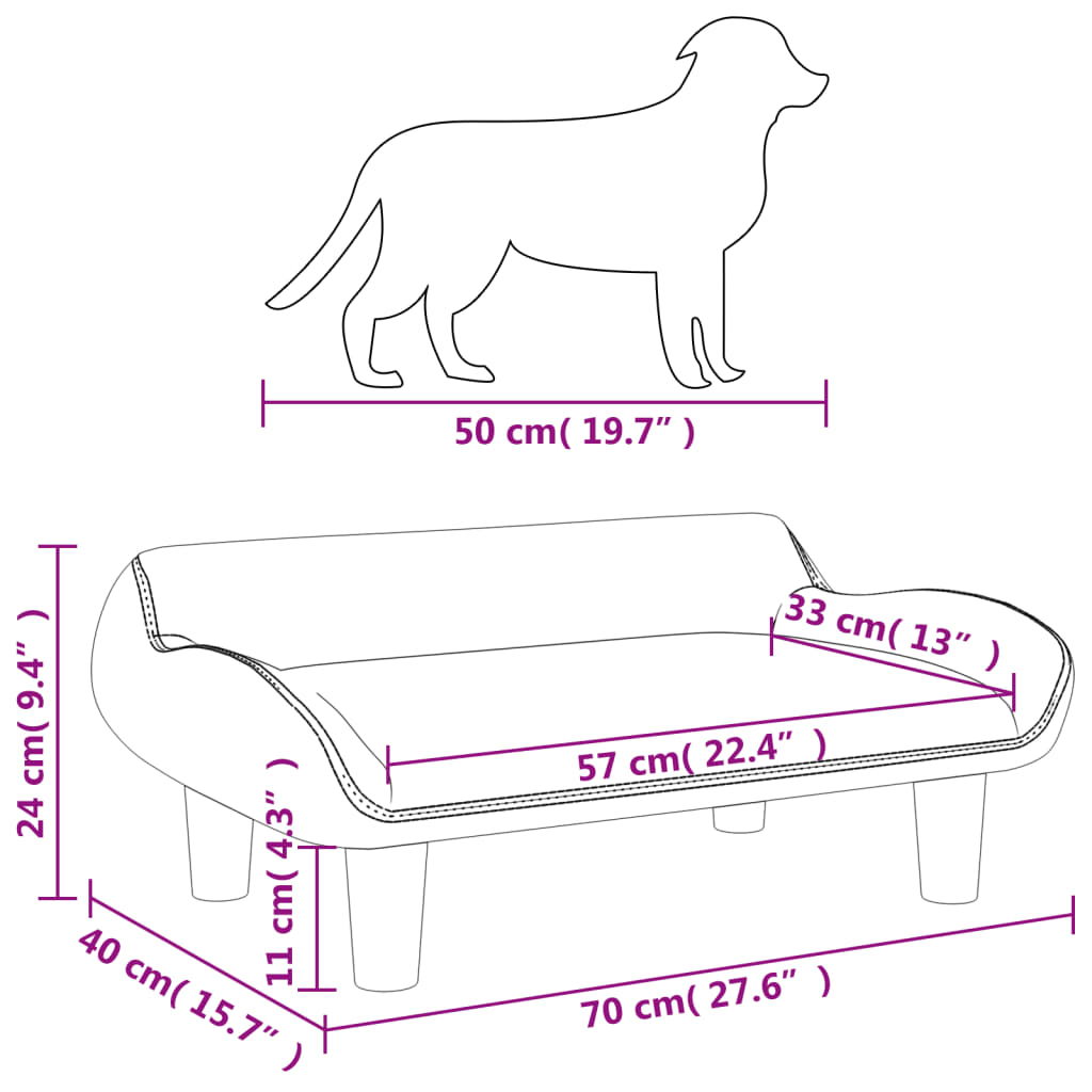 Hundebett Hellgrau 70x40x24 cm Samt