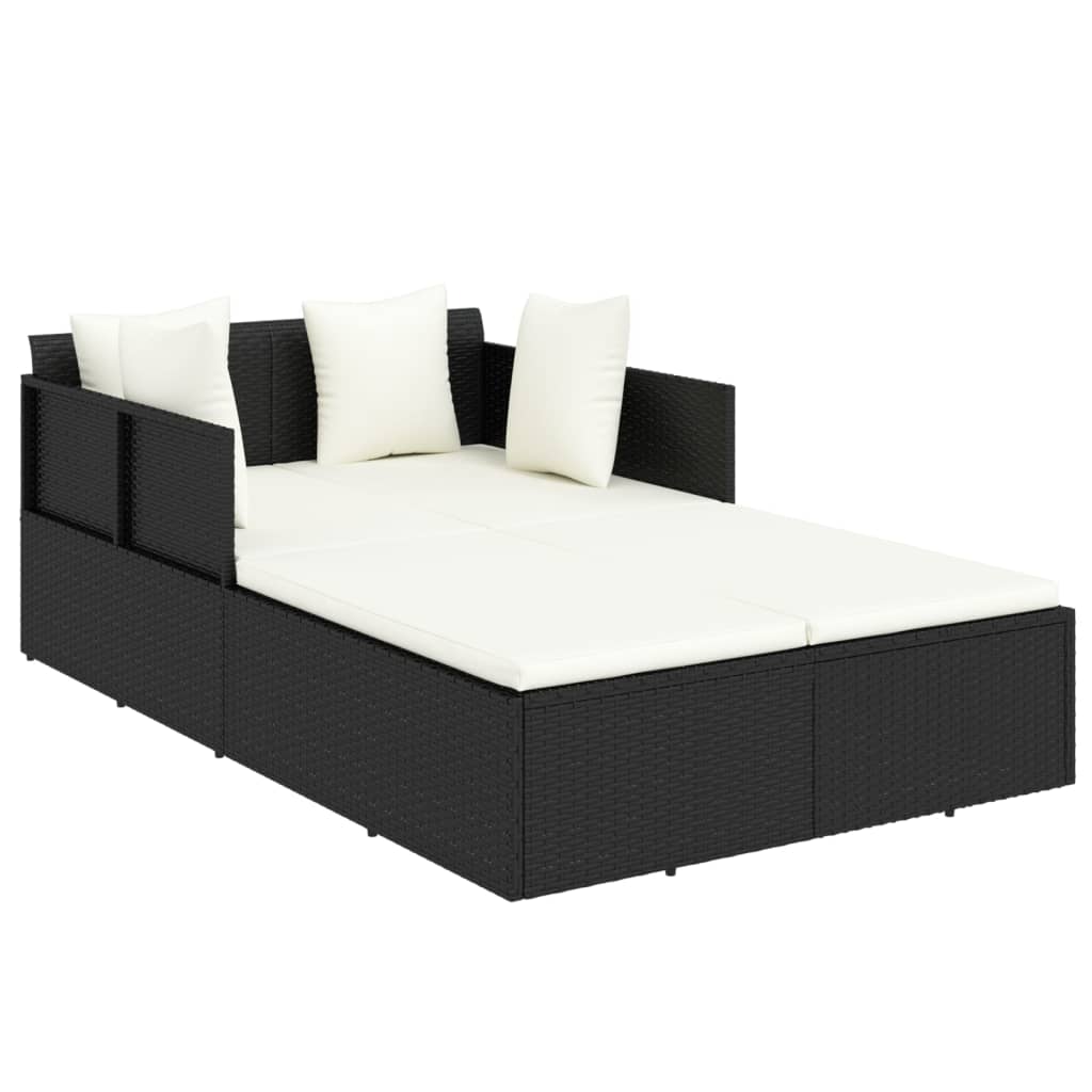 Sonnenliege mit Kissen Schwarz 182x118x63 cm Poly Rattan