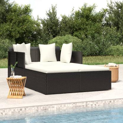 Sonnenliege mit Kissen Schwarz 182x118x63 cm Poly Rattan