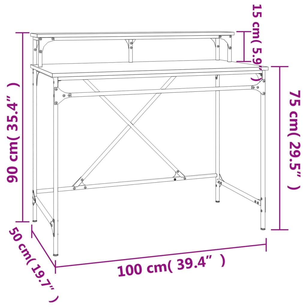 Schreibtisch Räuchereiche 100x50x90 cm Holzwerkstoff und Eisen