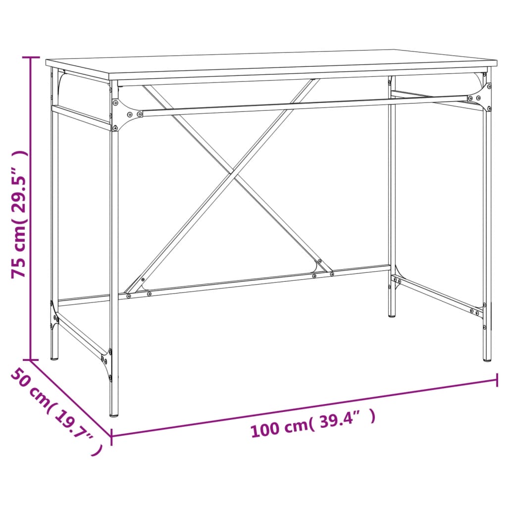 Schreibtisch Sonoma-Eiche 100x50x75 cm Holzwerkstoff und Eisen