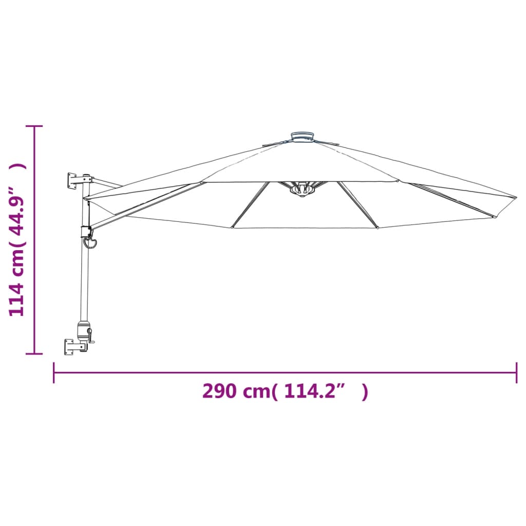 Wand-Sonnenschirm mit LEDs Knallrot 290 cm