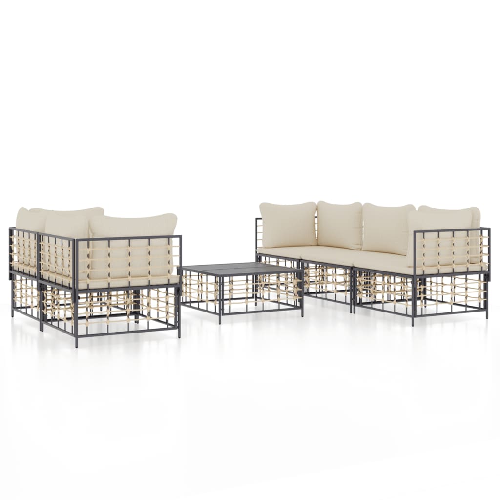 6-tlg. Garten-Lounge-Set mit Kissen Anthrazit Poly Rattan